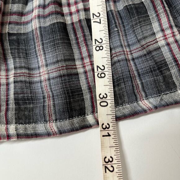 MONTEAU Blue Red Plaid 3/4 Sleeve Hooded Button Down Mini Dress Small - Picture 9 of 9